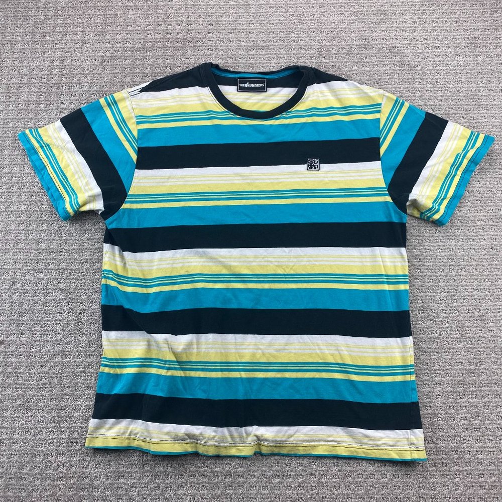 The Hundreds Shirt Men 2XL Black Blue White Yellow Striped Multicolor T-Shirt